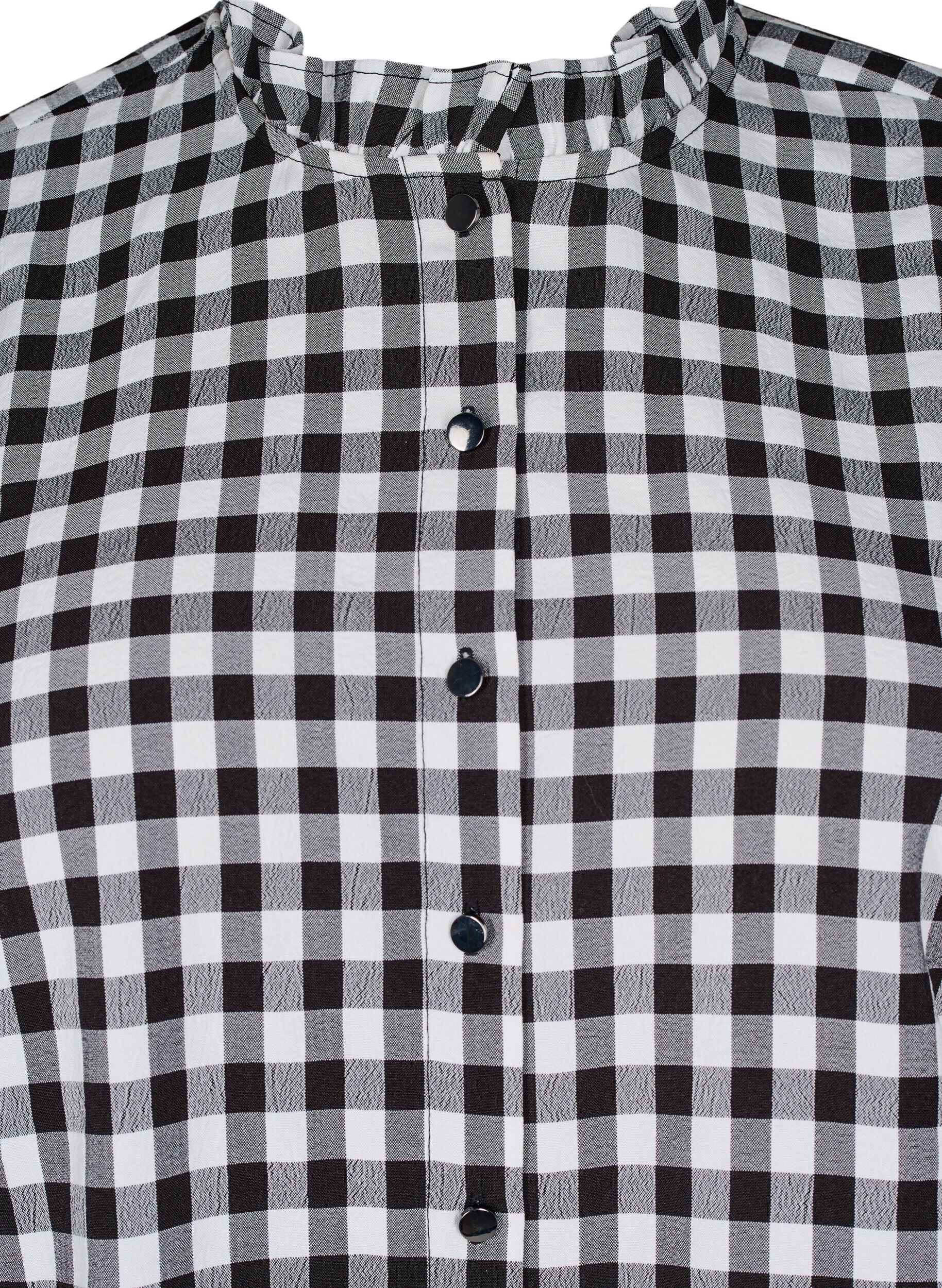 Zizzi Ternet skjortebluse med fl&aelig;sedetaljer, Black/W. Gingham, Packshot image number 2