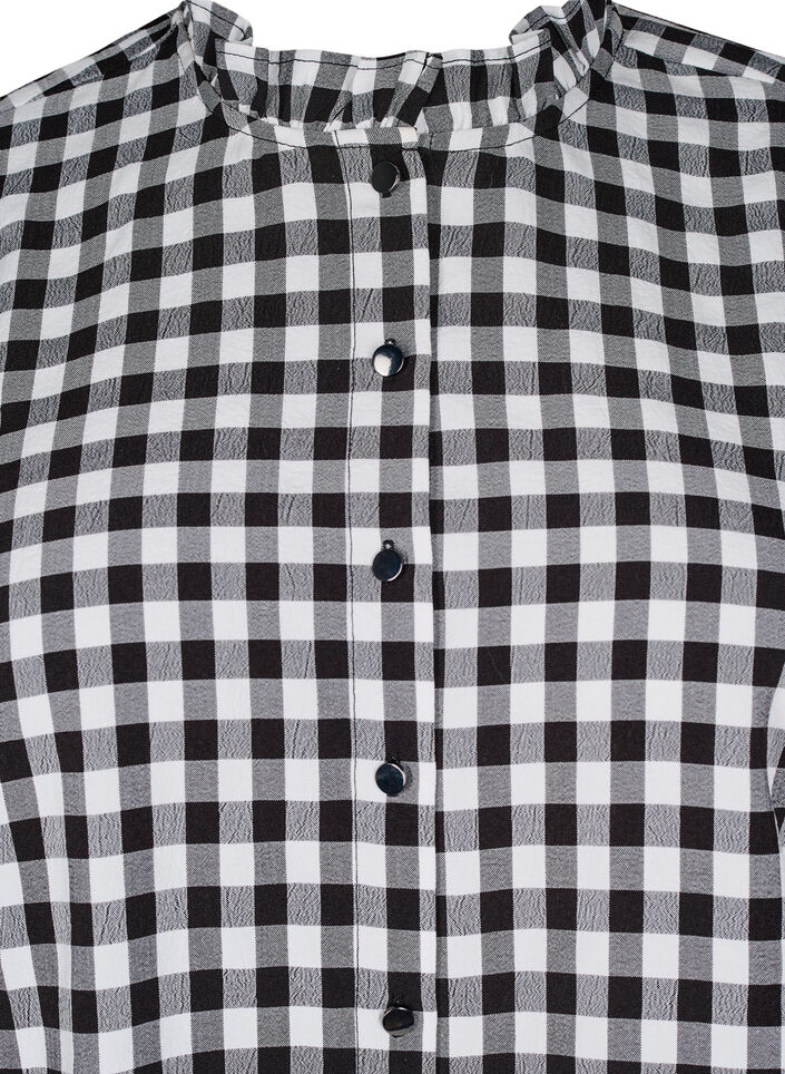 Ternet skjortebluse med flæsedetaljer, Black/W. Gingham, Packshot image number 2