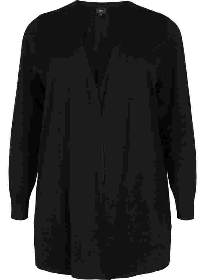 Strikket cardigan med slids og rib, Black, Packshot image number 0