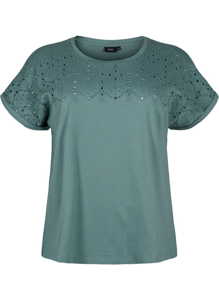 T-shirt i økologisk bomuld med broderi anglaise, Sea Pine, Packshot image number 0