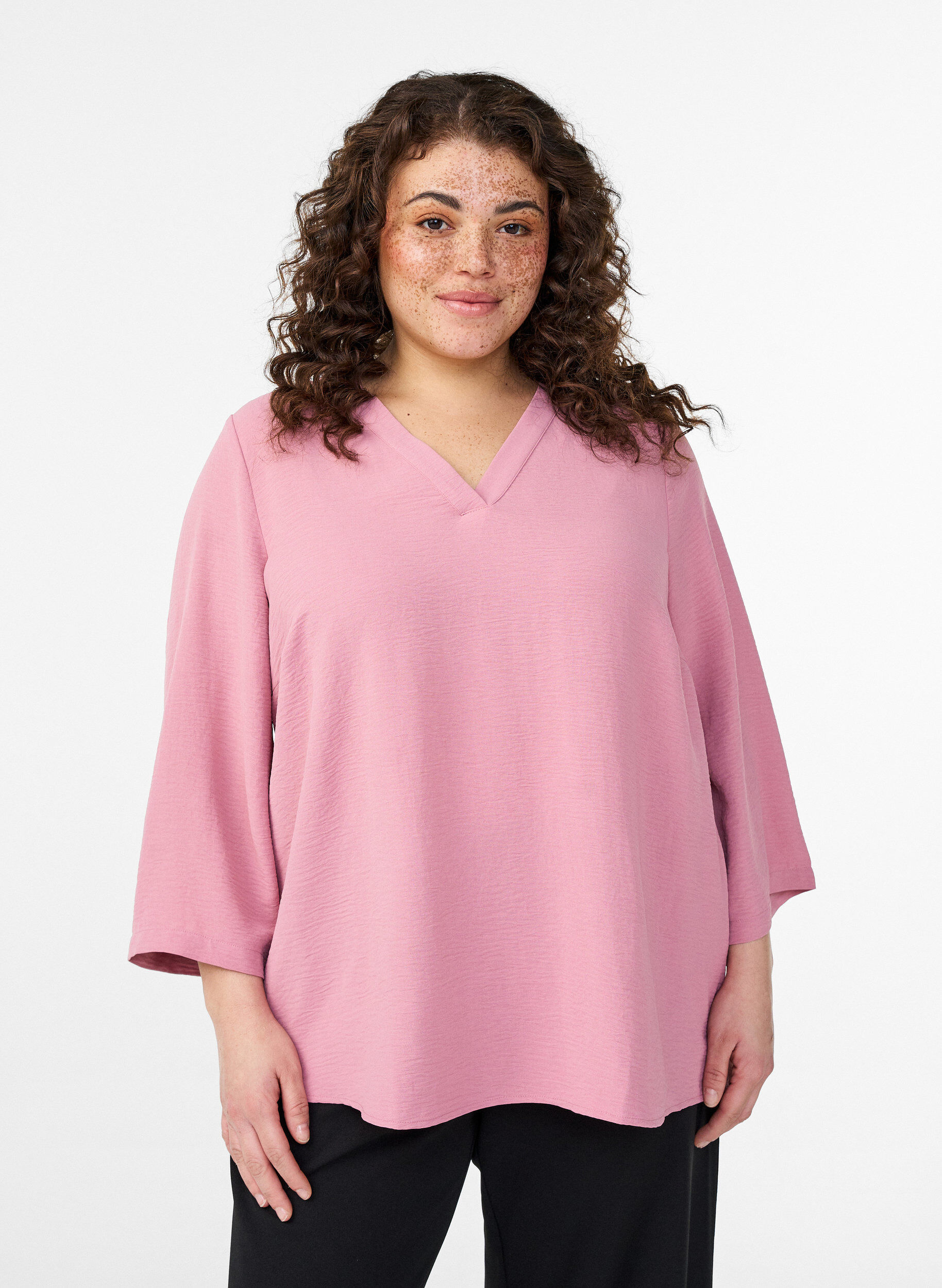 Bluse med 3/4 &aelig;rmer, Lyser&oslash;d, Model
