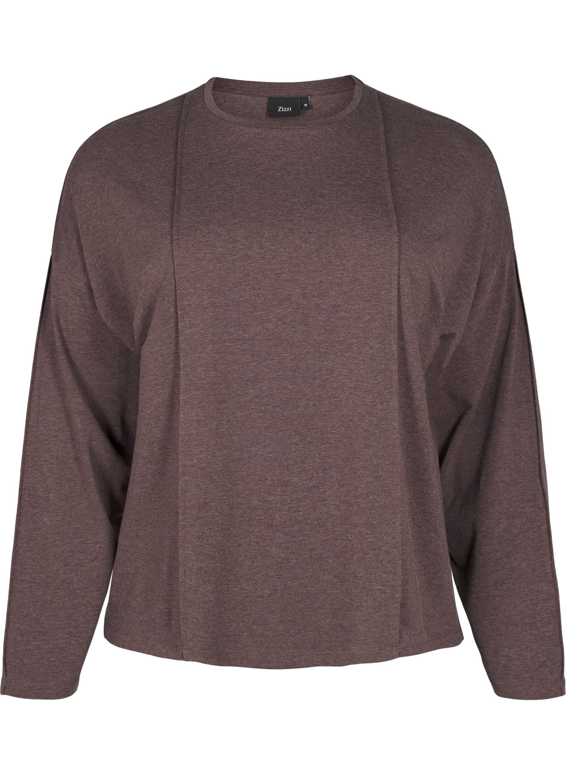 Zizzi L&oslash;s jerseybluse med s&oslash;mdetaljer, Brun, Packshot image number 0