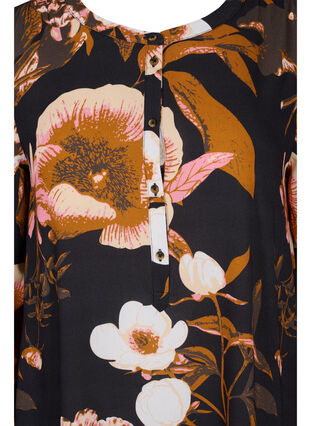 Blomstret tunika med lange ærmer i viskose, Black Flower AOP, Packshot image number 2