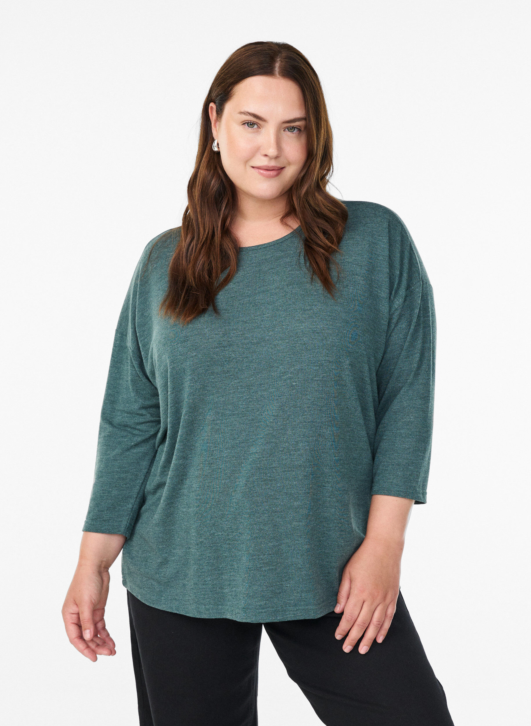 Jerseybluse med 3/4 &aelig;rmer, Gr&oslash;n, Model