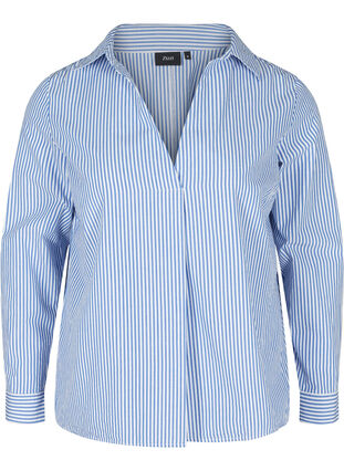 Stribet skjorte i økologisk bomuld, Dazzling Blue Stripe, Packshot image number 0