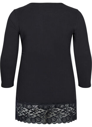 Bomulds bluse med blonder og 3/4 ærmer, Black, Packshot image number 1