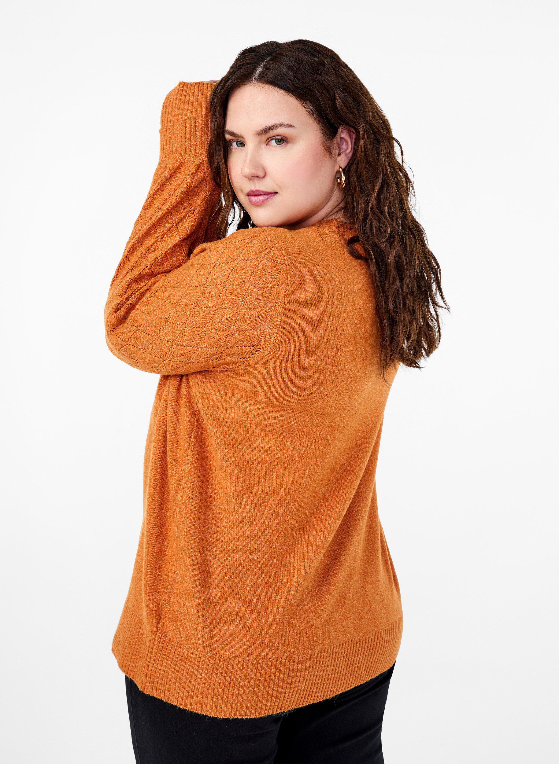 Zizzi Strikbluse med hulm&oslash;nster, Marmelade Mel., Model image number 1