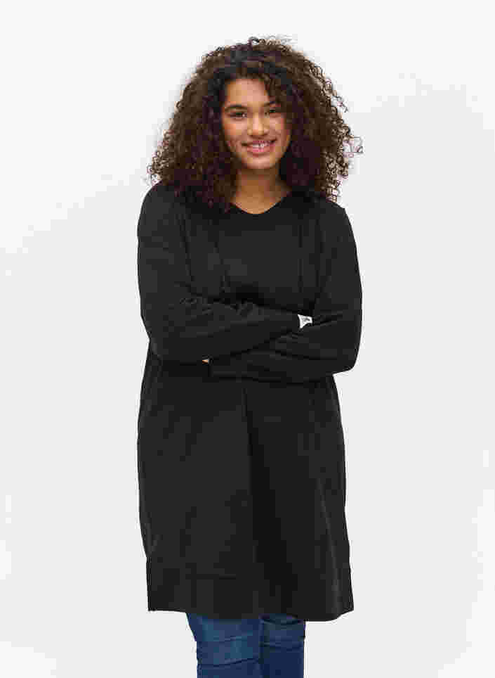 Sweatkjole med hætte og printdetaljer, Black Solid, Model