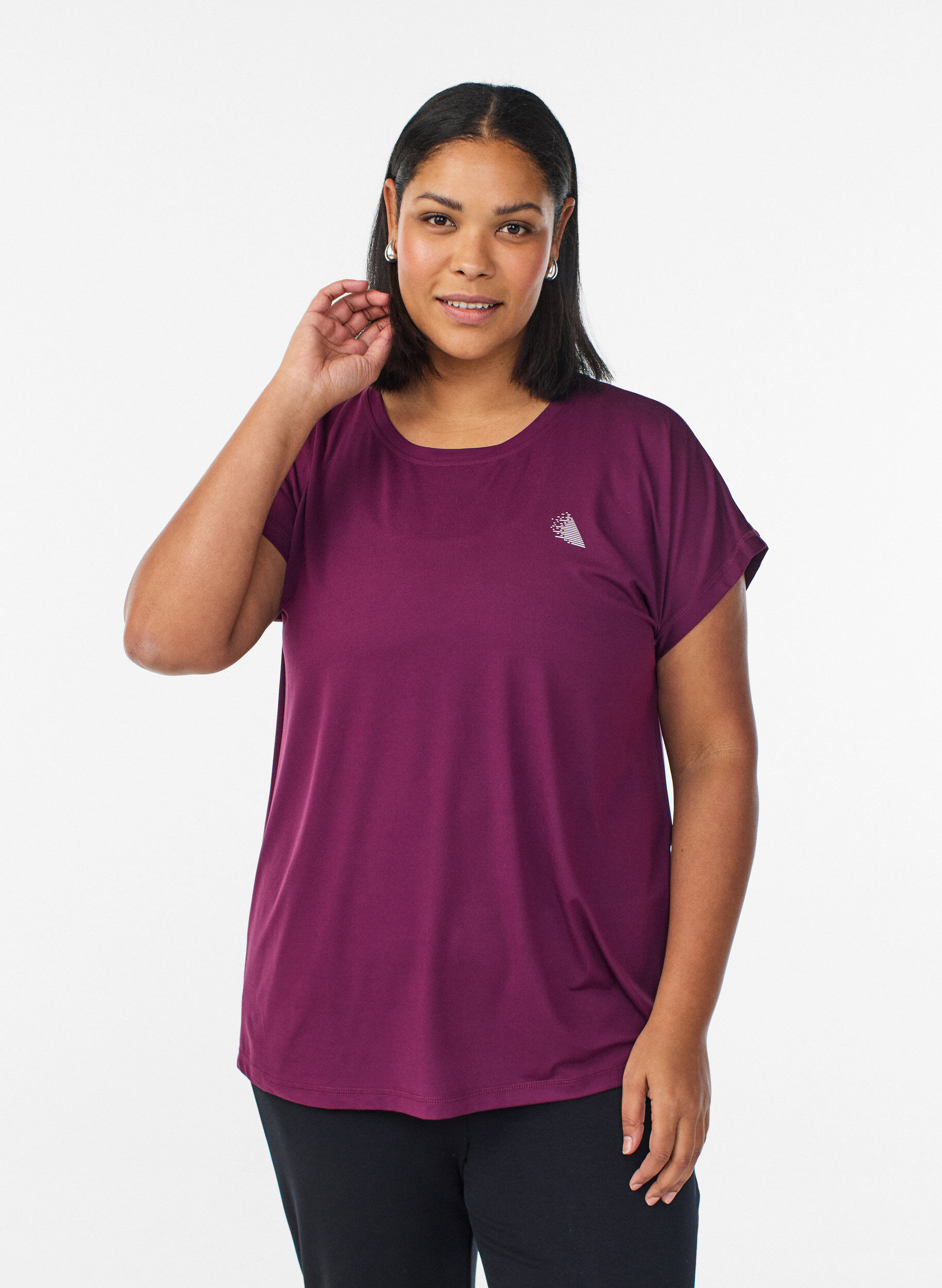 Ensfarvet tr&aelig;nings t-shirt, Lilla, Model