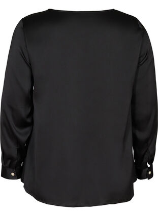Langærmet bluse med feminine knapper, Black, Packshot image number 1