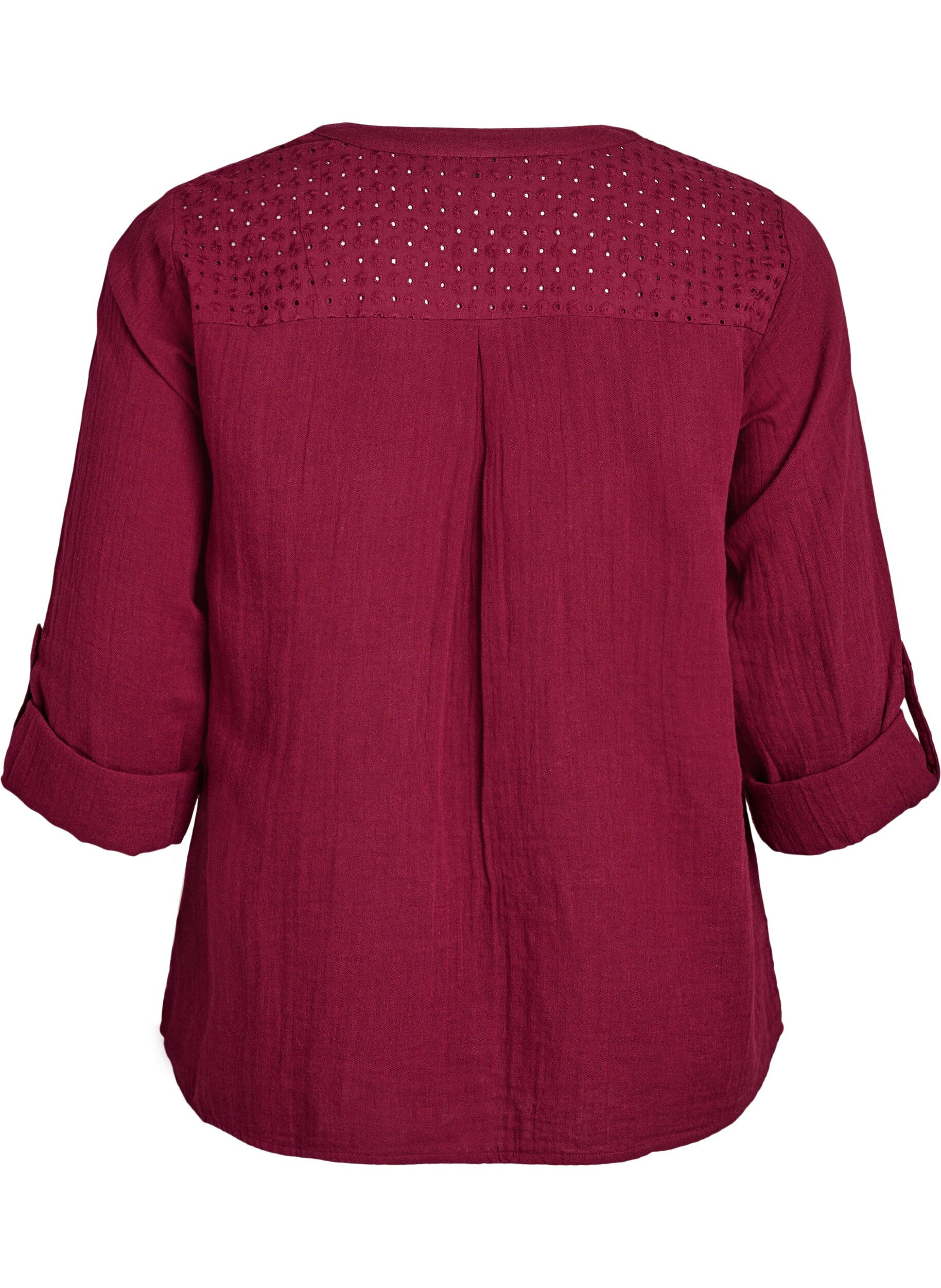 ZizziBluse i bomuldsmusselin med broderi anglaise, M&oslash;rk Bordeaux, Packshot image number 1