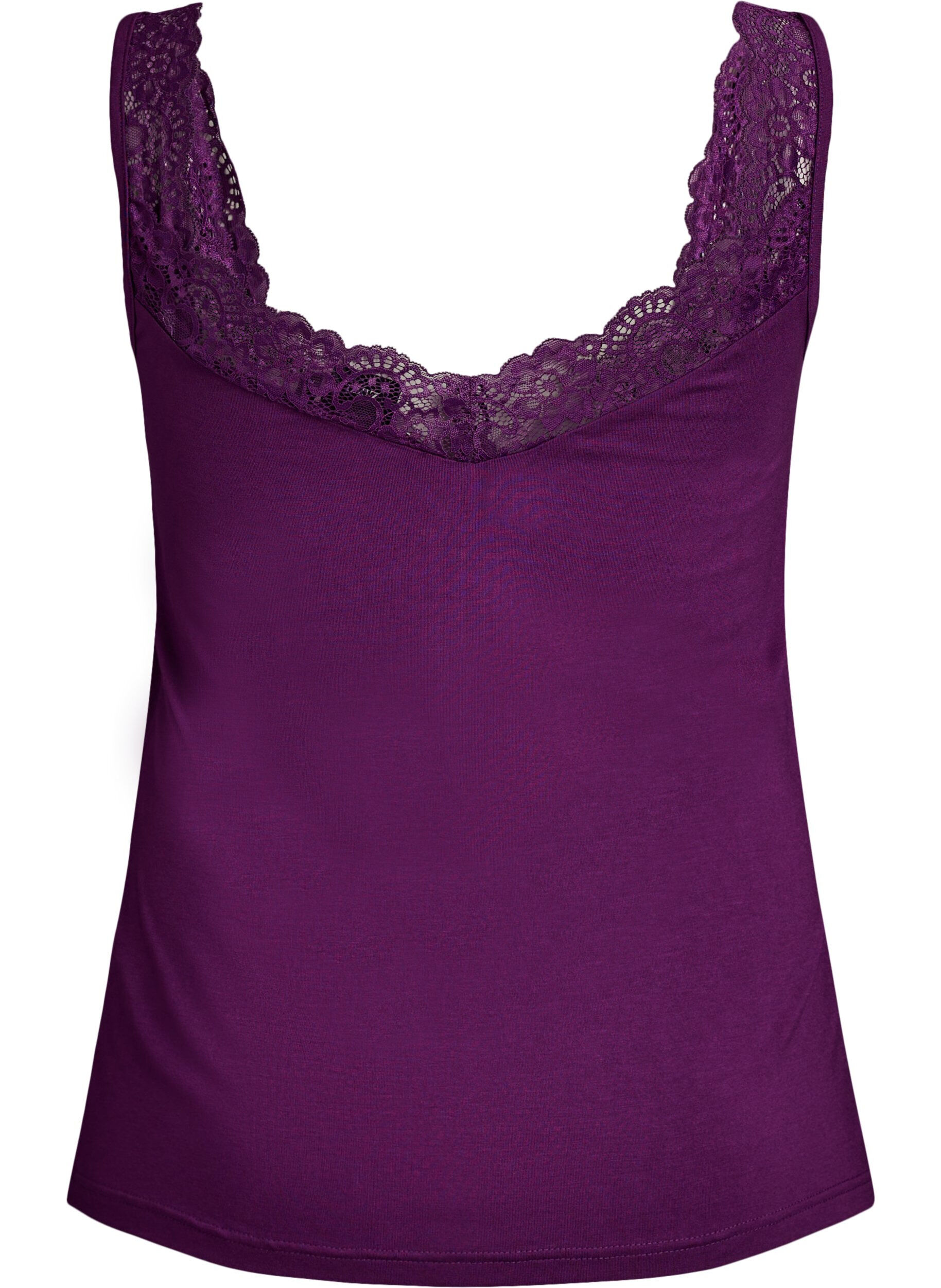 ZizziViskose top med blondekant, Lilla, Packshot image number 1