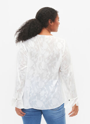 Langærmet skjorte med jacquard look, Bright White, Model image number 1
