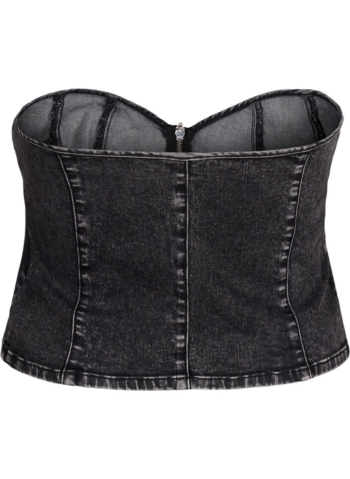 Denim corsage med lynlås , Black, Packshot image number 1