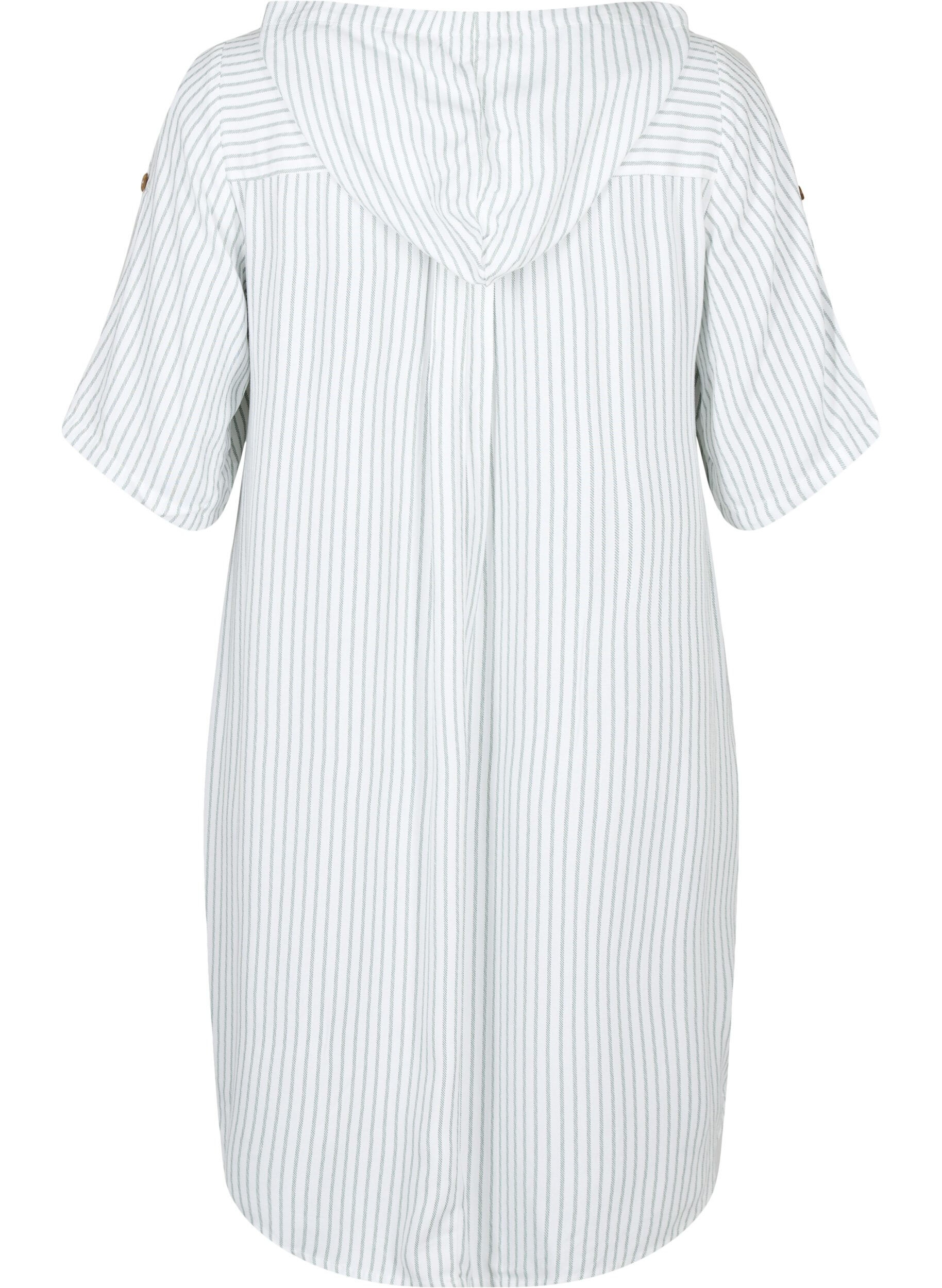 Zizzi Kort&aelig;rmet viskose tunika med h&aelig;tte, Chinois Green Stripe, Packshot image number 1