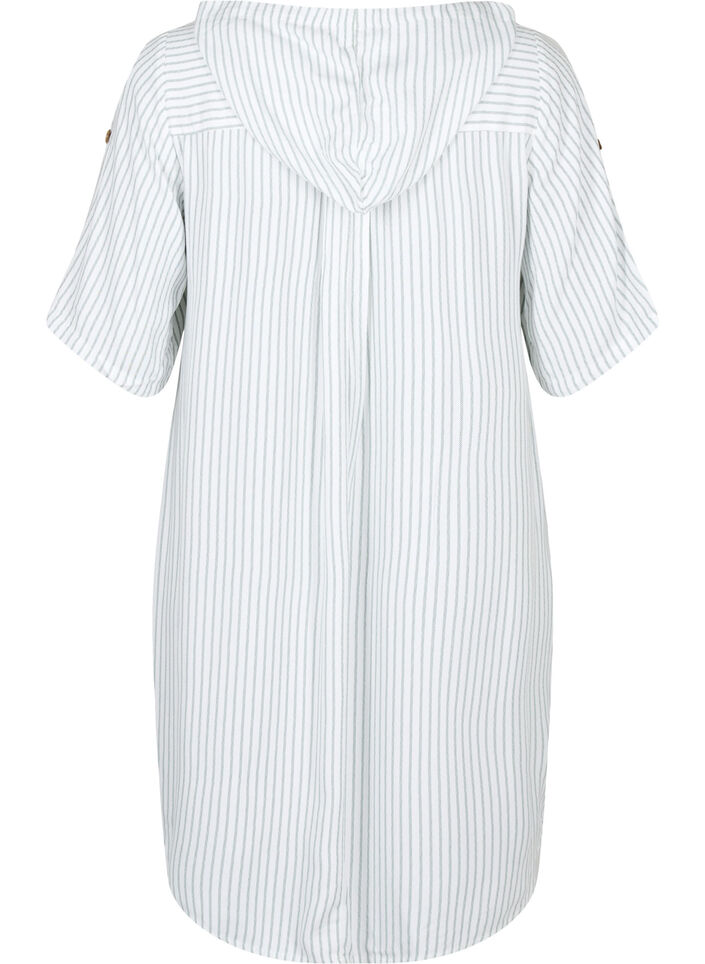 Kortærmet viskose tunika med hætte, Chinois Green Stripe, Packshot image number 1