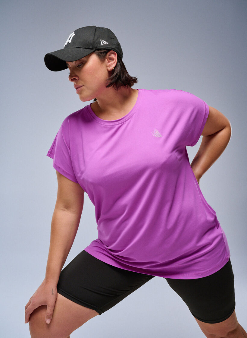 Ensfarvet tr&aelig;nings t-shirt, Lilla, Image image number 0