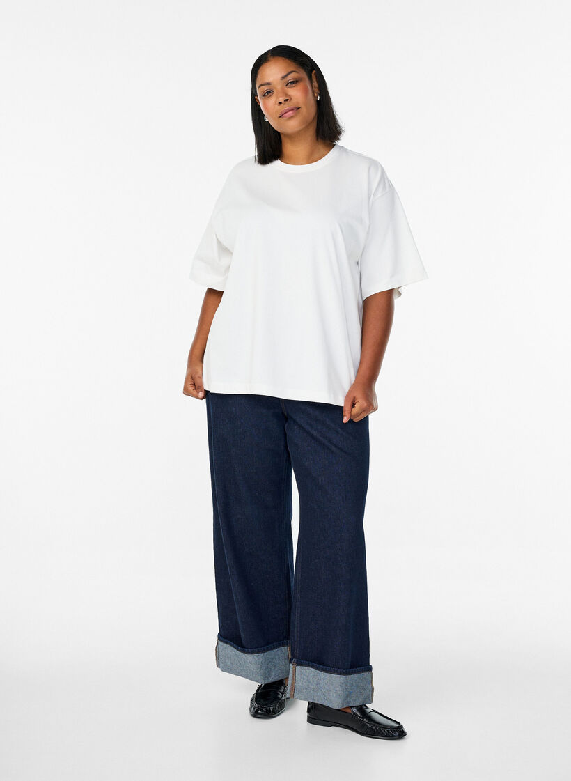 Oversize t-shirt med 1/2 ærmer, Hvid, Model image number 1