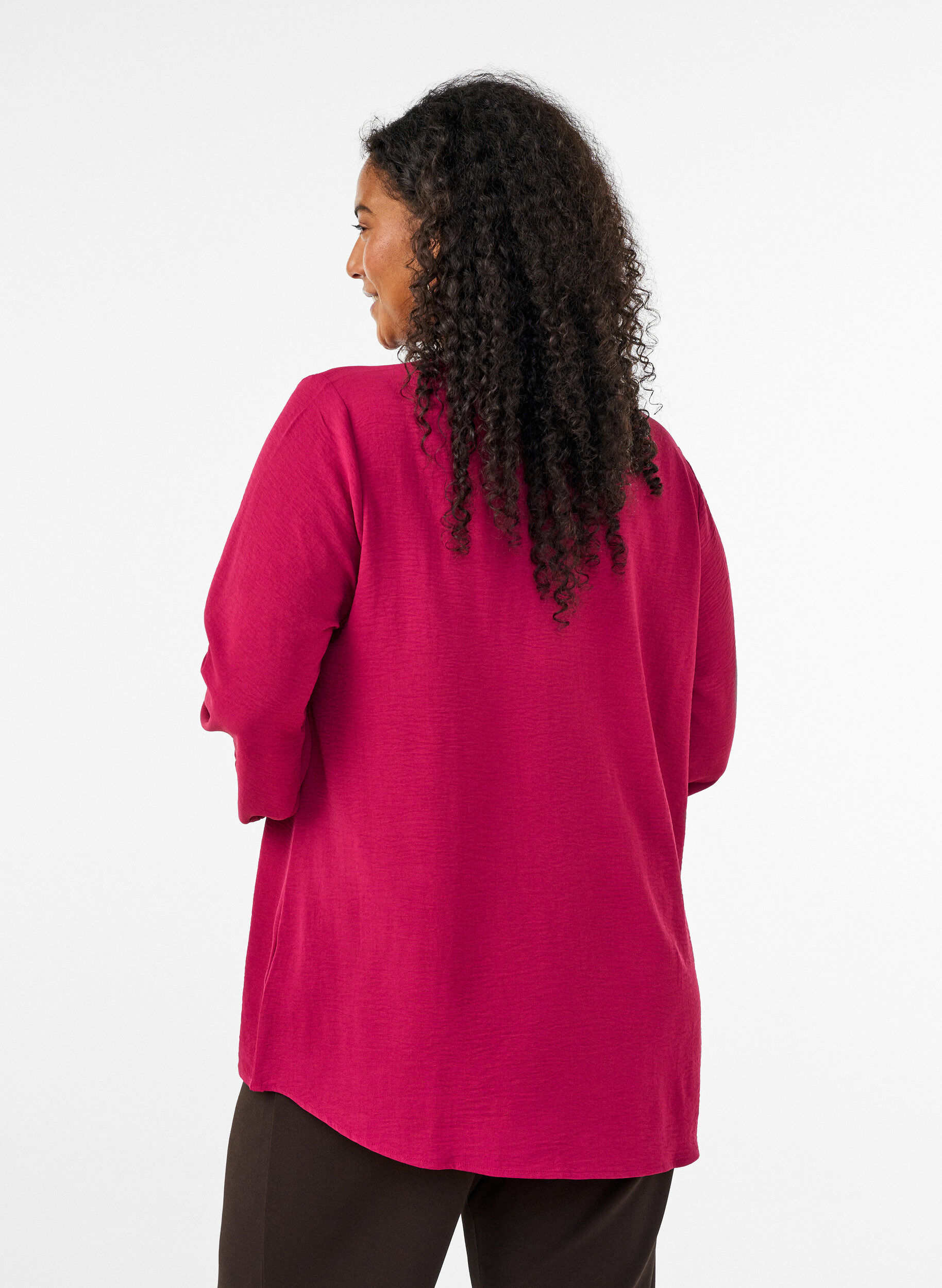 ZizziBluse med smock manchetter og V-udsk&aelig;ring, R&oslash;d, Model image number 2