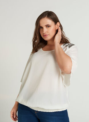 Kortærmet bluse med skulder detalje, Vanilla Ice, Model image number 0