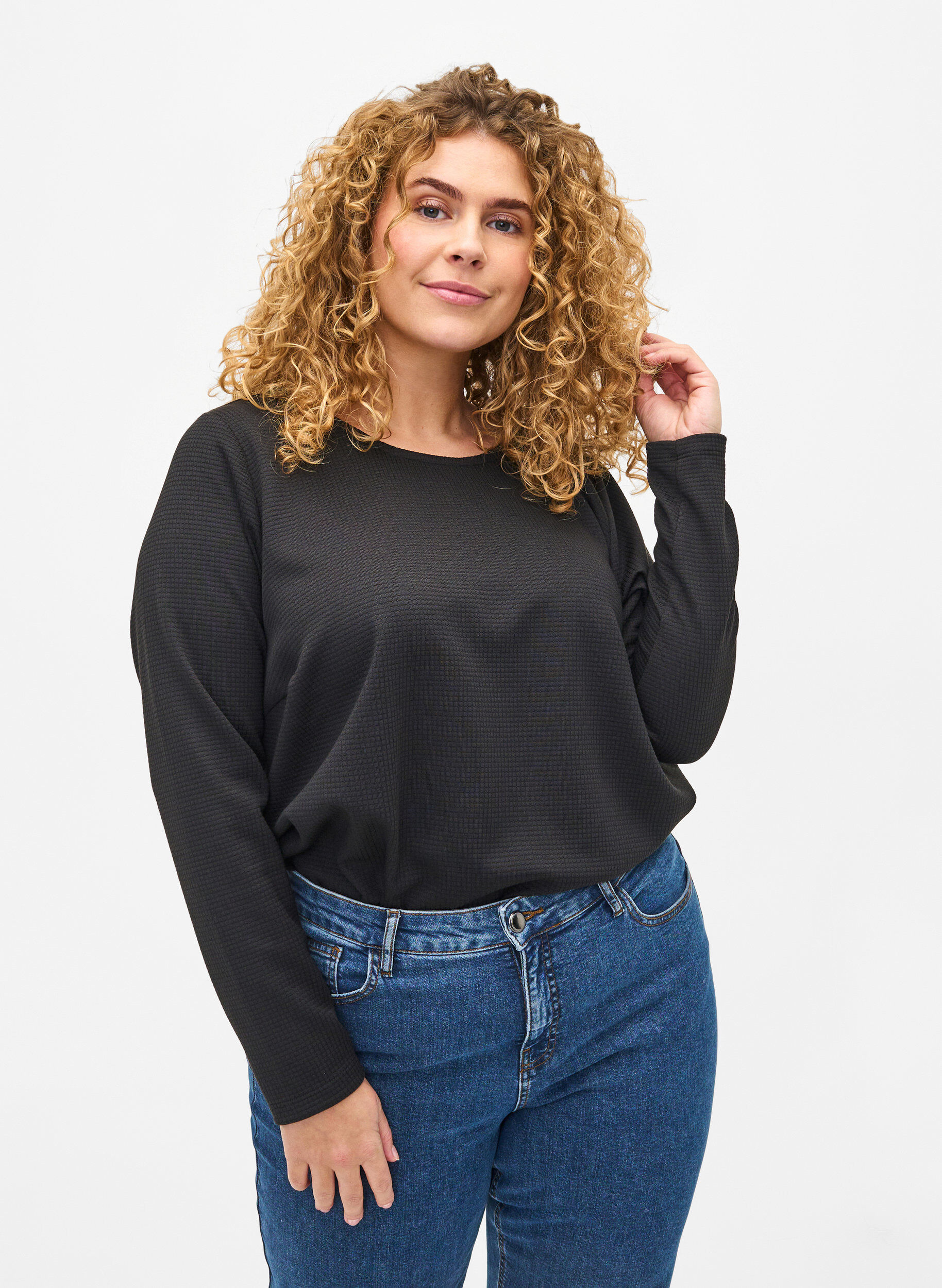 Zizzi A-formet bluse med tekstur, Black, Model image number 0