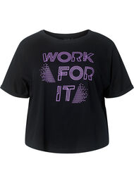 Trænings t-shirt i bomuld med print, Black w. Work For It