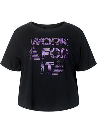 Trænings t-shirt i bomuld med print, Black w. Work For It, Packshot image number 0