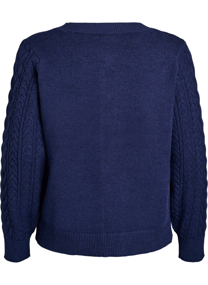 Cardigan med kabelstrikkede ærmer, Blå, Packshot image number 1
