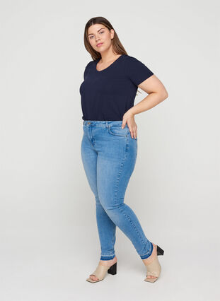 Super slim Amy jeans med høj talje , Blue denim, Model image number 0