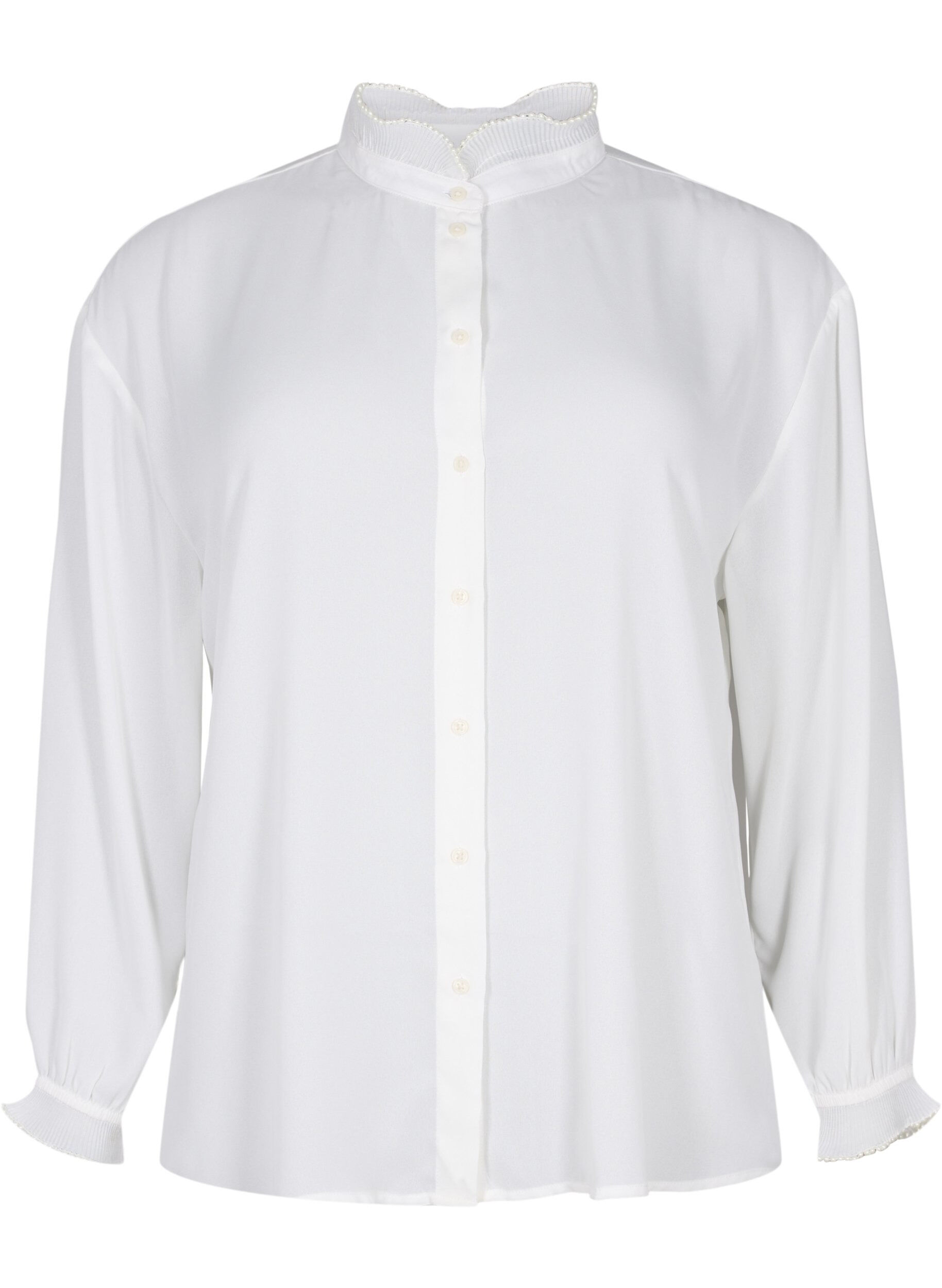 Zizzi Skjortebluse med fl&aelig;sedetaljer, Bright White, Packshot image number 0