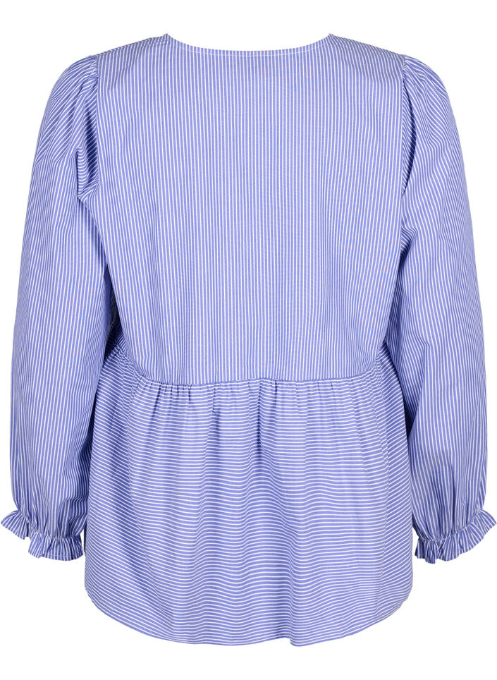 Stribet bluse i bomuld med bindedetalje , Baja Blue Stripe, Packshot image number 1