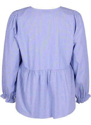 Stribet bluse i bomuld med bindedetalje , Baja Blue Stripe, Packshot image number 1
