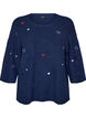 Strikbluse med hjerter og 3/4 &aelig;rmer, Bl&aring;, Packshot image number 0