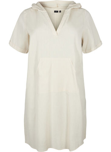 Kortærmet kjole med hætte, Sandshell, Packshot image number 0