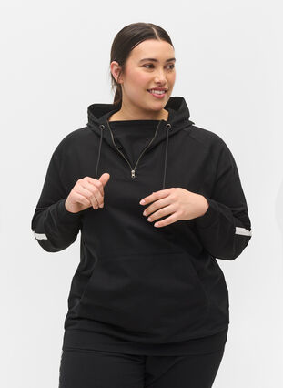 Sweatshirt med hætte og lynlås, Black, Model image number 0
