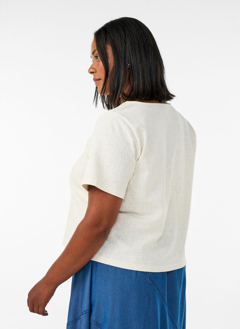 Bluse i bomuld med struktur og knaplukning, Vanilla, Model image number 2