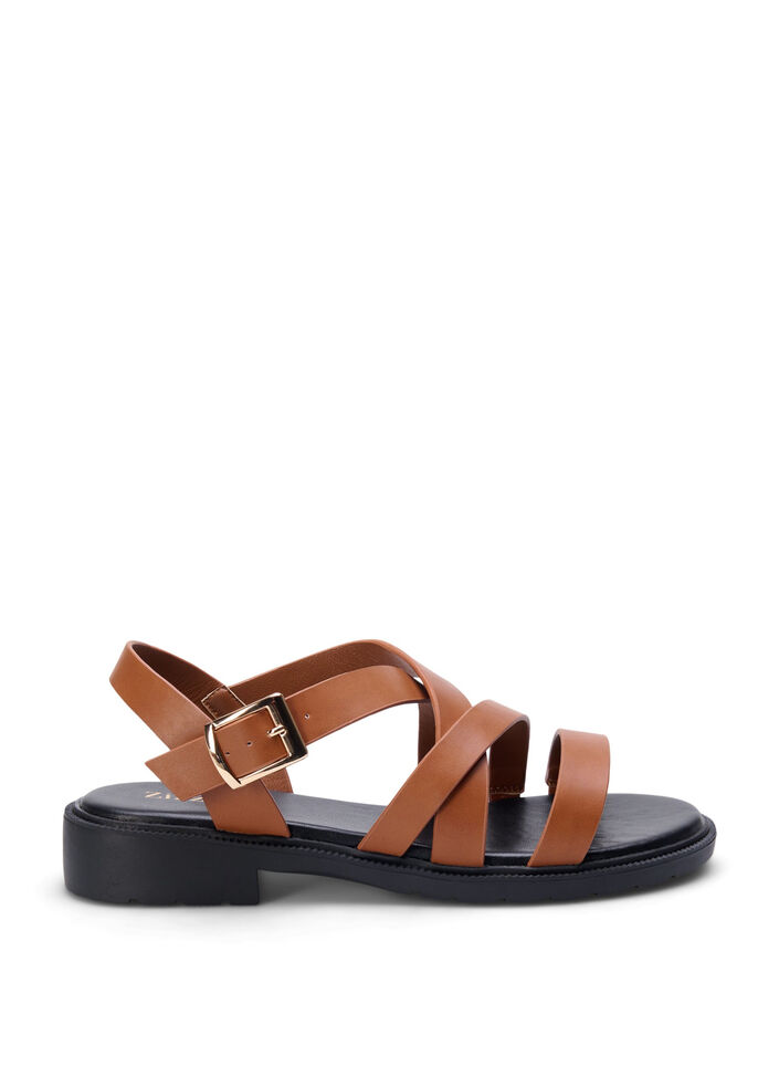 Wide fit - Sommer sandal i læder, Friar Brown, Packshot image number 0