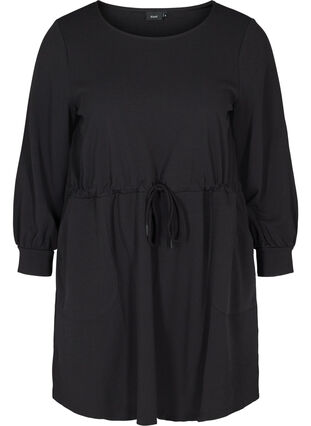 Langærmet tunika med lommer, Black, Packshot image number 0