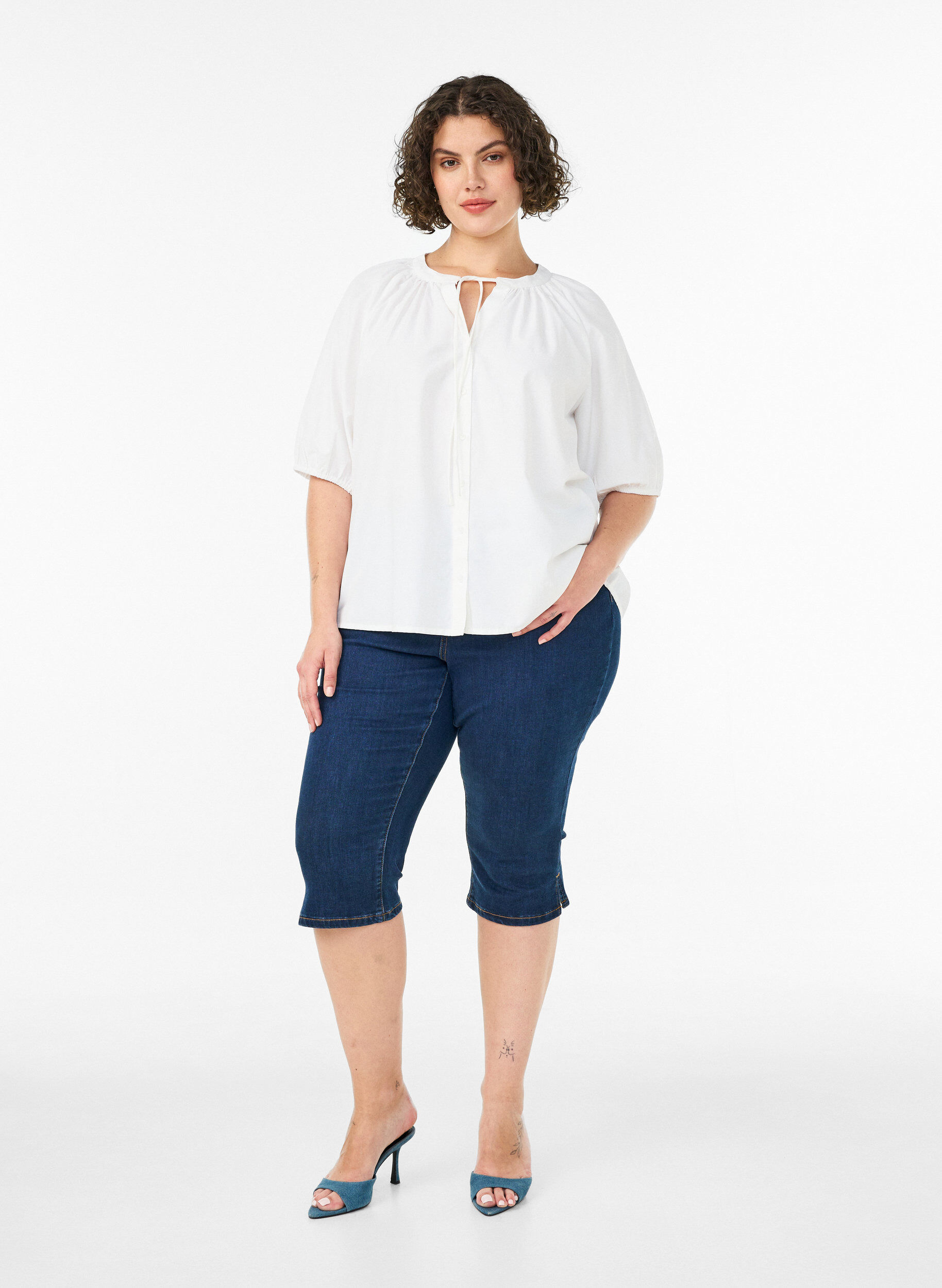 ZizziSkjortebluse med knaplukning og bindeb&aring;nd, Hvid, Model image number 1