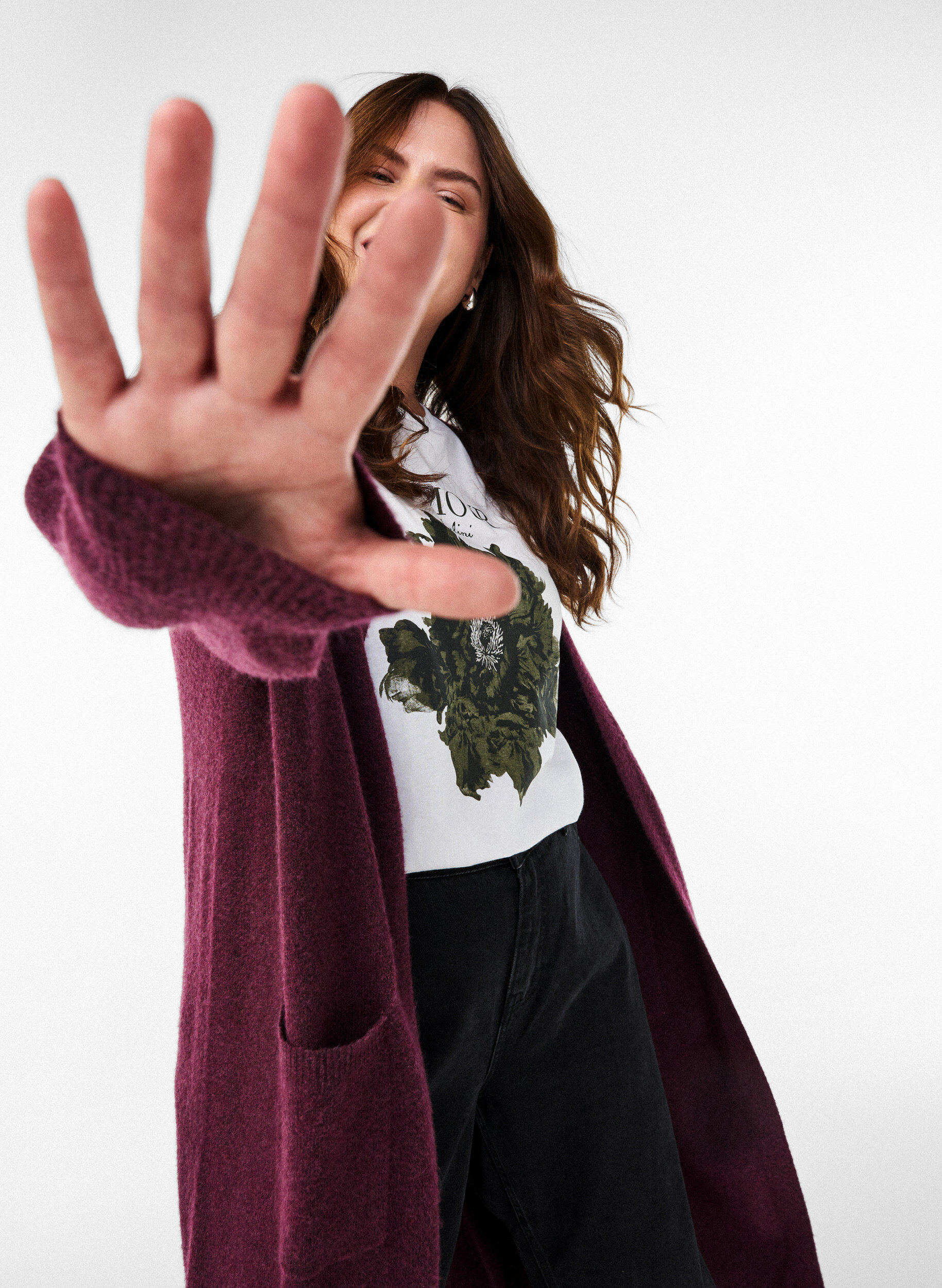 Zizzi Lang strikcardigan med lommer, R&oslash;d, Image image number 0