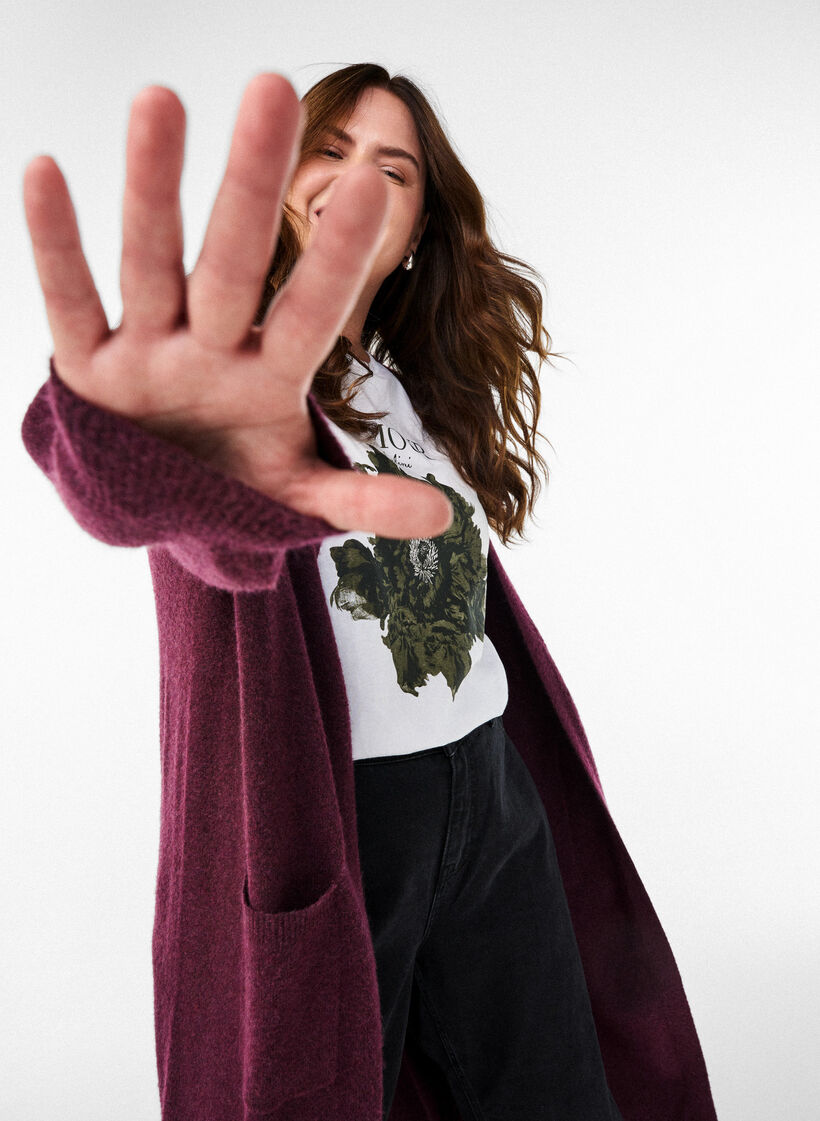 Lang strikcardigan med lommer, Rød, Image image number 0