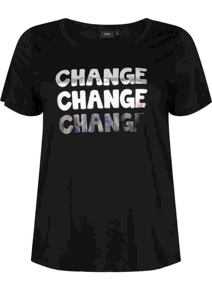 Bomulds t-shirt med korte ærmer, Black Change, Packshot image number 0