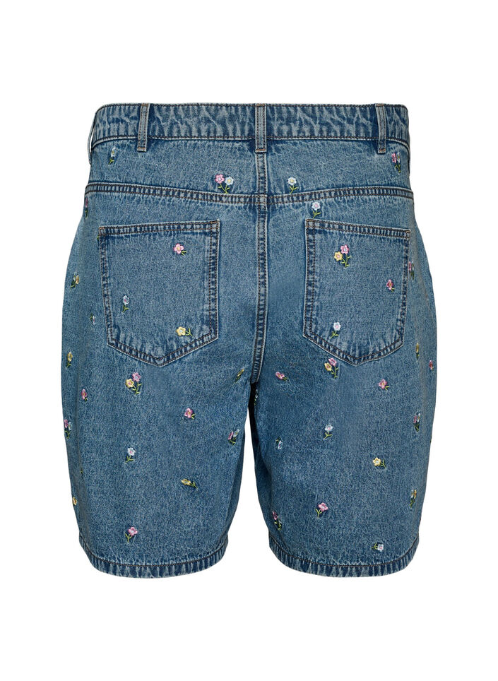 Denim shorts med broderede blomster, Bl&aring;, Packshot image number 1
