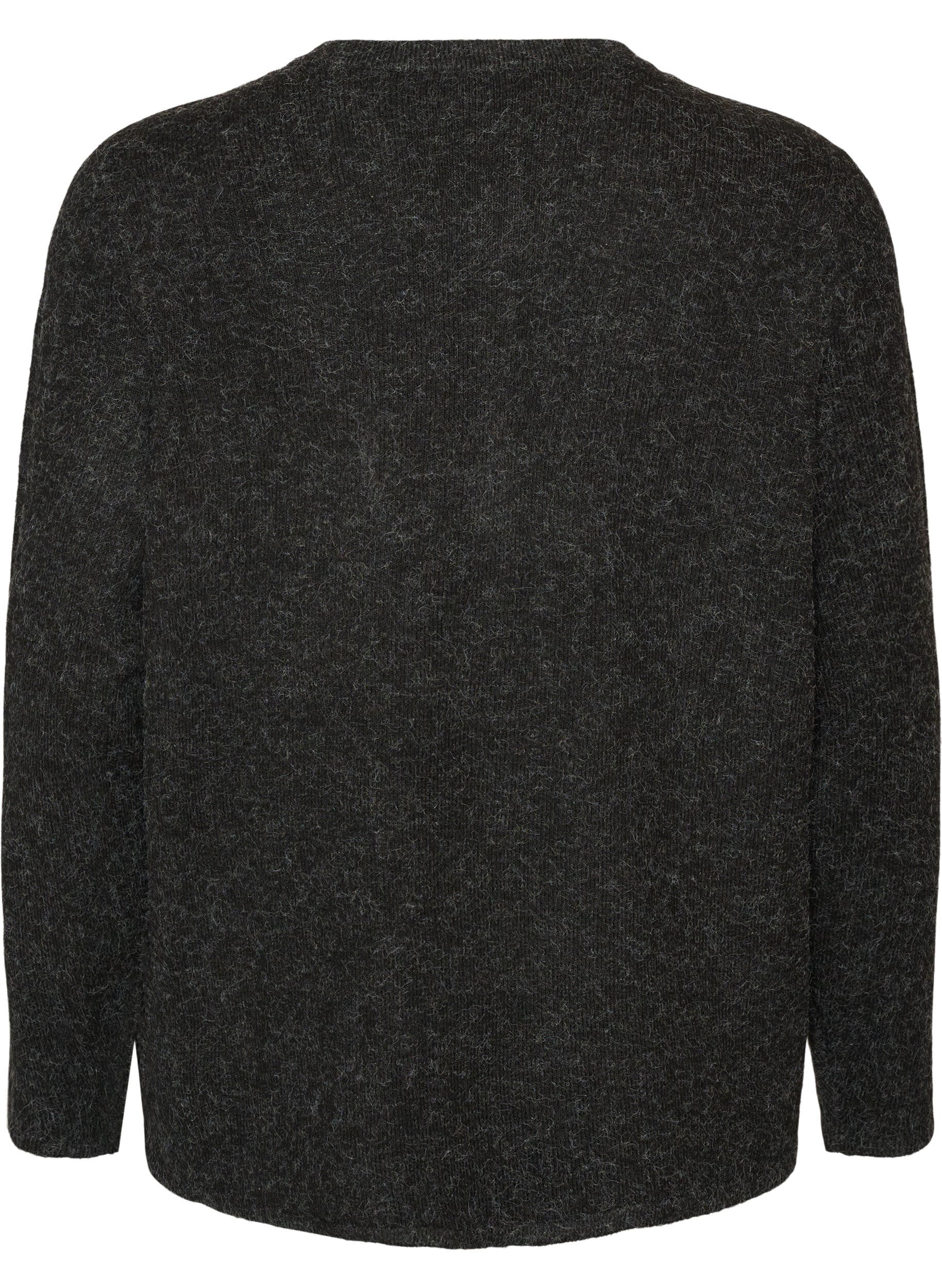 ZizziCardigan i strik med rund hals og knaplukning, Gr&aring;, Packshot image number 1