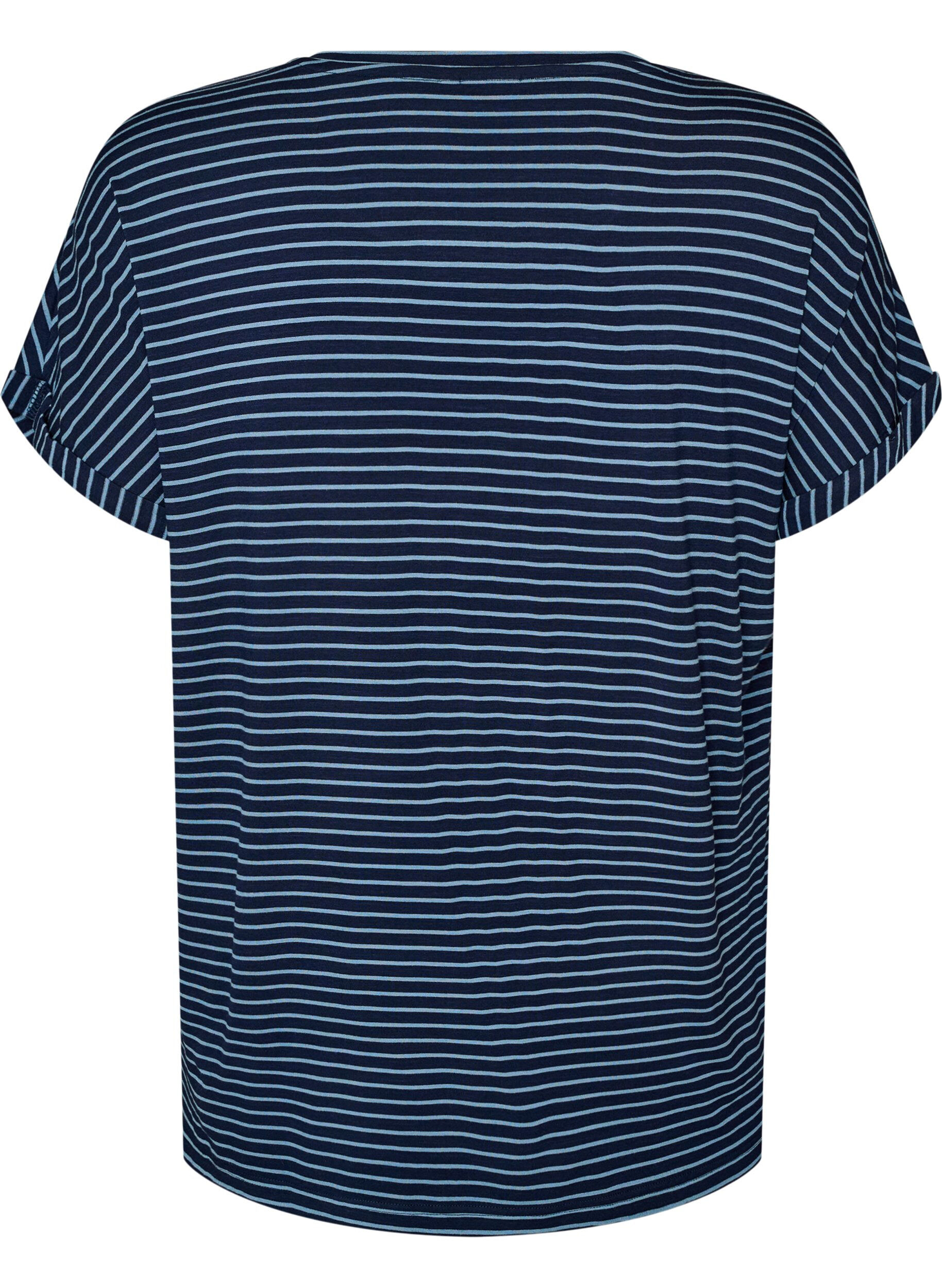 ZizziStribet T-shirt i viskose med rund hals, Bl&aring;, Packshot image number 1