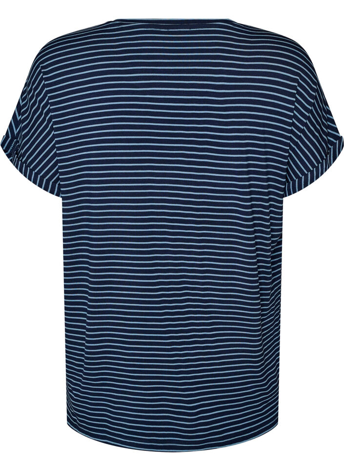 Stribet T-shirt i viskose med rund hals, Bl&aring;, Packshot image number 1