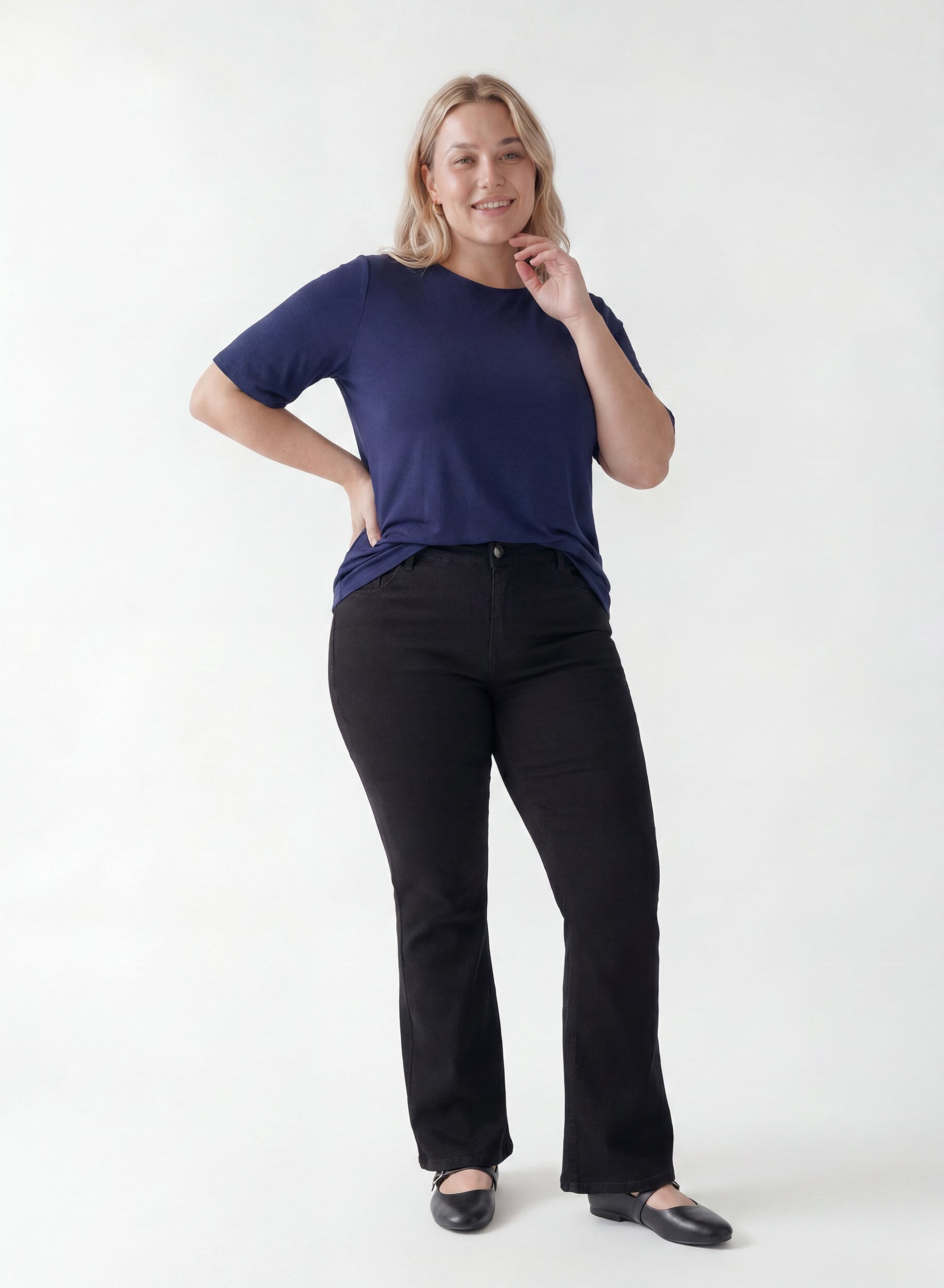 ZizziKort&aelig;rmet v&aelig;vet bluse med rund hals, Bl&aring;, Model image number 1