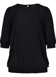 Viskose bluse med 3/4 ærmer og smock, Black