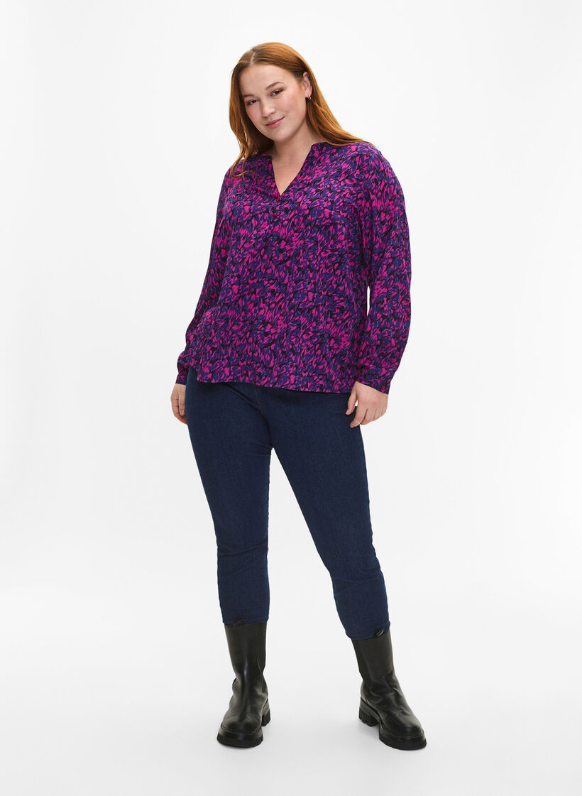 FLASH - Langærmet bluse med print, Pink Blue AOP, Model image number 2