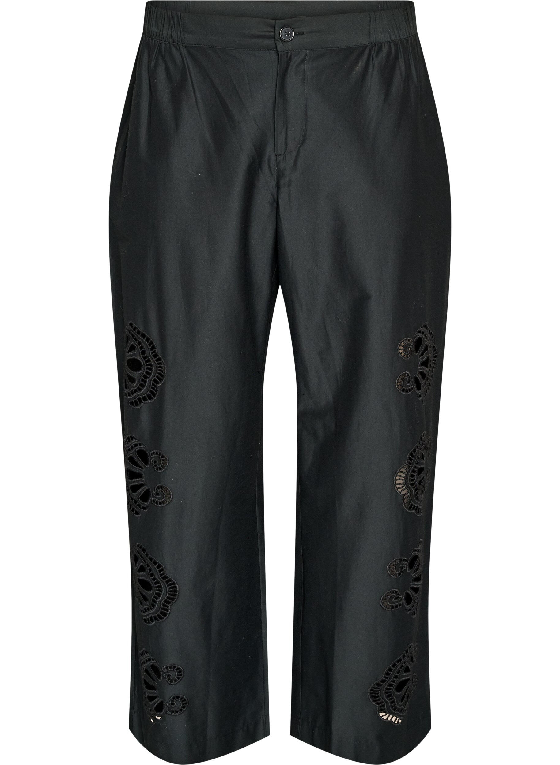 ZizziBukser i bomuld med broderede udsk&aelig;ringer, Sort, Packshot image number 0